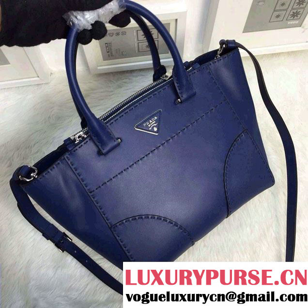 Prada Hand-stitched City Calf Leather Tote Bag B2861K Cornflower Blue 2015