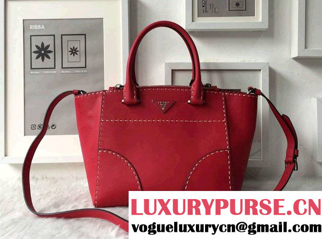 Prada Hand-stitched City Calf Leather Tote Bag B2861K Red 2015