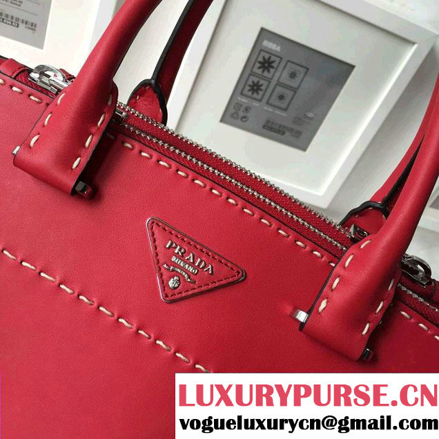 Prada Hand-stitched City Calf Leather Tote Bag B2861K Red 2015