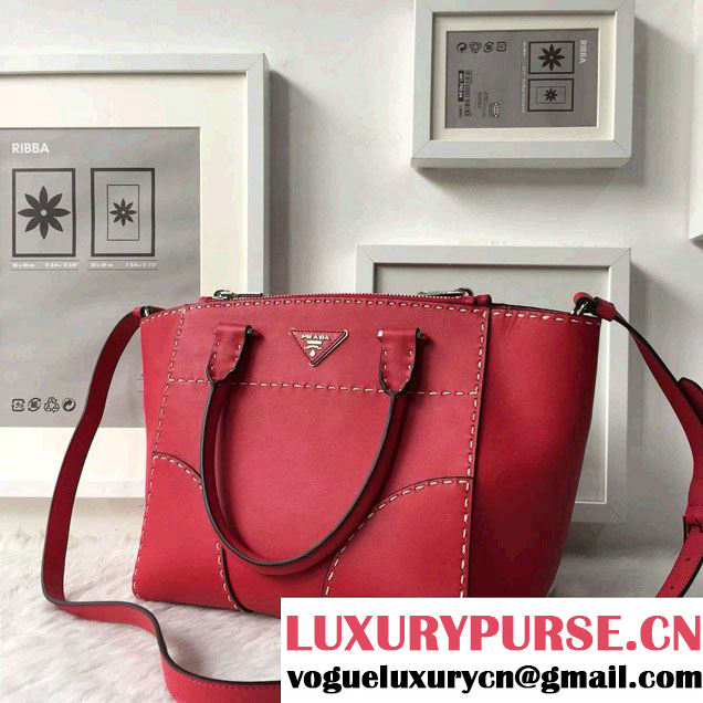 Prada Hand-stitched City Calf Leather Tote Bag B2861K Red 2015