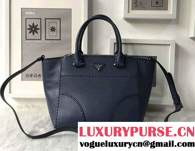 Prada Hand-stitched City Calf Leather Tote Bag B2861K Baltic Blue 2015