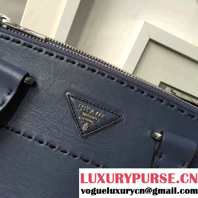 Prada Hand-stitched City Calf Leather Tote Bag B2861K Baltic Blue 2015