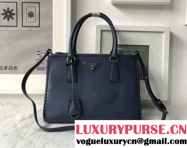 Prada Hand-stitched City Calf Leather Tote Bag BN2863 Baltic Blue 2015