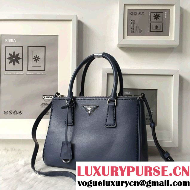 Prada Hand-stitched City Calf Leather Tote Bag BN2863 Baltic Blue 2015