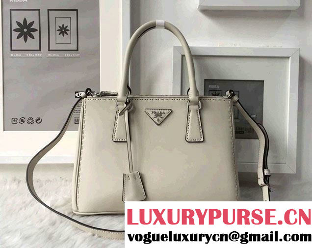 Prada Hand-stitched City Calf Leather Tote Bag BN2863 Chalk White 2015