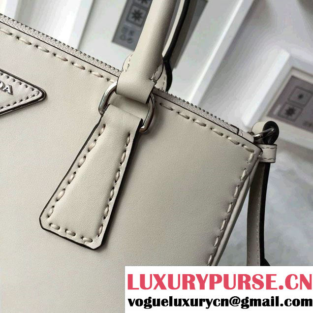 Prada Hand-stitched City Calf Leather Tote Bag BN2863 Chalk White 2015