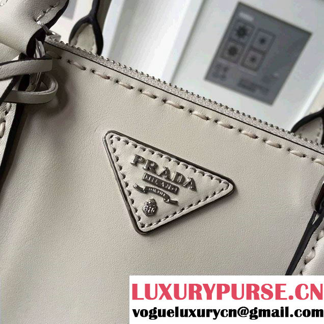 Prada Hand-stitched City Calf Leather Tote Bag BN2863 Chalk White 2015