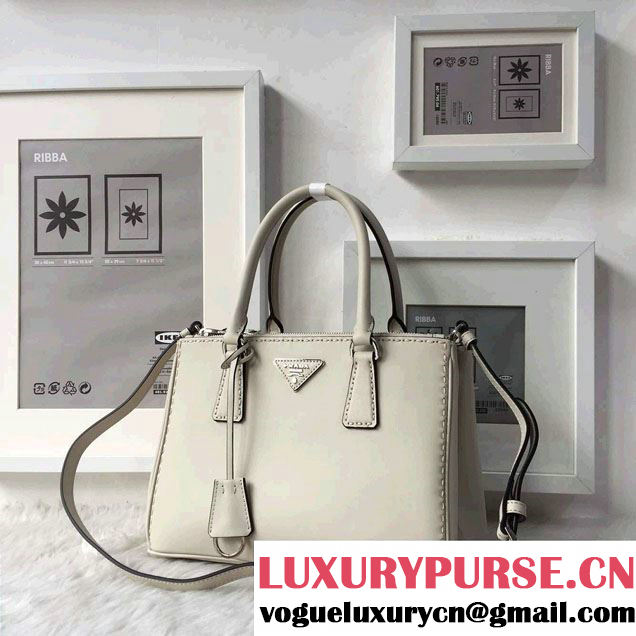 Prada Hand-stitched City Calf Leather Tote Bag BN2863 Chalk White 2015