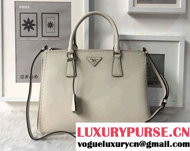 Prada Hand-stitched City Calf Leather Tote Bag BN2274 Chalk White 2015