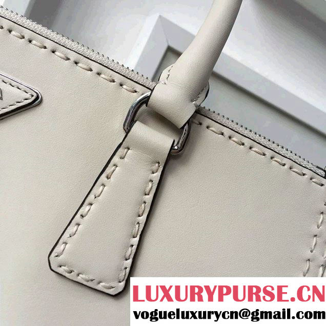 Prada Hand-stitched City Calf Leather Tote Bag BN2274 Chalk White 2015