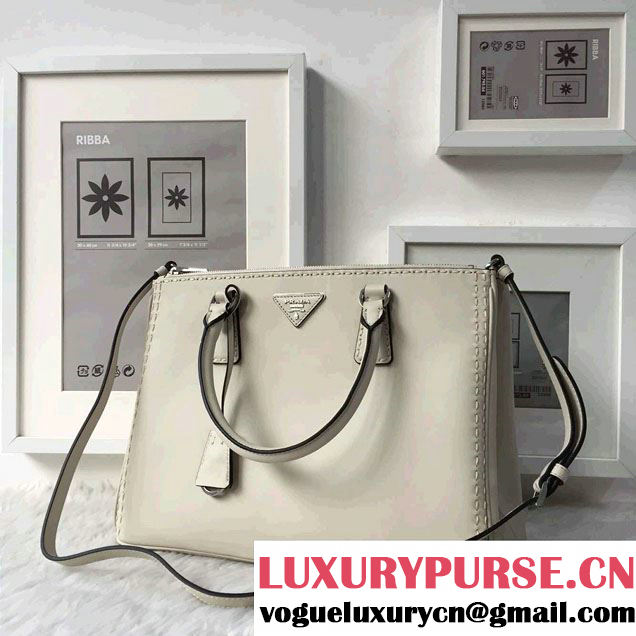 Prada Hand-stitched City Calf Leather Tote Bag BN2274 Chalk White 2015
