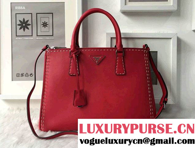 Prada Hand-stitched City Calf Leather Tote Bag BN2274 Red 2015