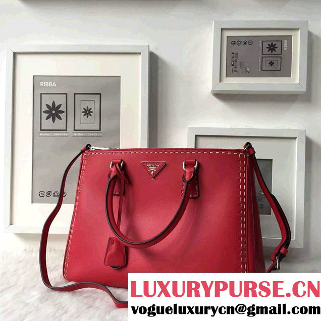 Prada Hand-stitched City Calf Leather Tote Bag BN2274 Red 2015
