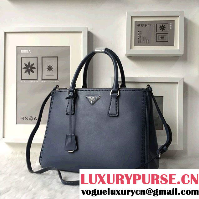 Prada Hand-stitched City Calf Leather Tote Bag BN2274 Baltic Blue 2015