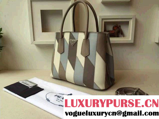 Prada Patchwork Double Handle Tote Bag B2887P Multicolor Gray 2015