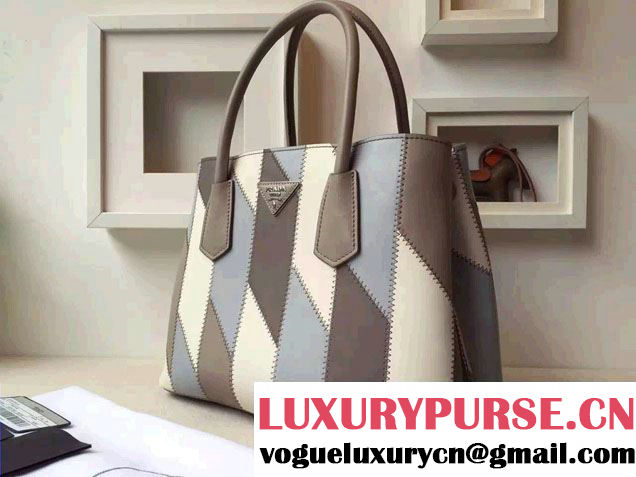 Prada Patchwork Double Handle Tote Bag B2887P Multicolor Gray 2015