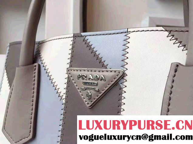 Prada Patchwork Double Handle Tote Bag B2887P Multicolor Gray 2015