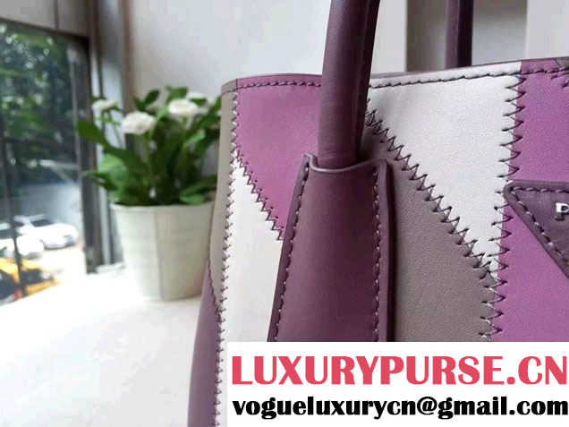 Prada Patchwork Double Handle Tote Bag B2887P Multicolor Purple 2015