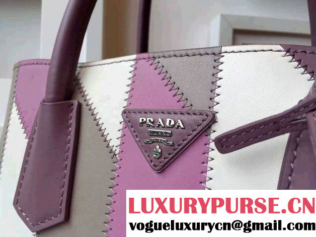 Prada Patchwork Double Handle Tote Bag B2887P Multicolor Purple 2015