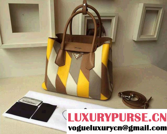 Prada Patchwork Double Handle Tote Bag B2887P Multicolor Yellow 2015