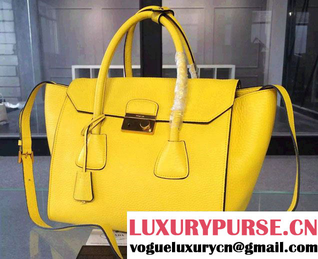 Prada Clemence Leather Tote Bag 2669 Yellow 2015