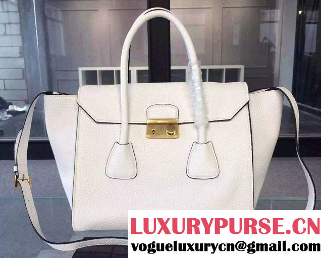 Prada Clemence Leather Tote Bag 2669 White 2015