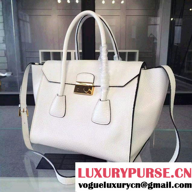 Prada Clemence Leather Tote Bag 2669 White 2015