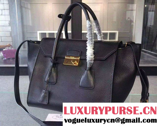 Prada Clemence Leather Tote Bag 2669 Black 2015