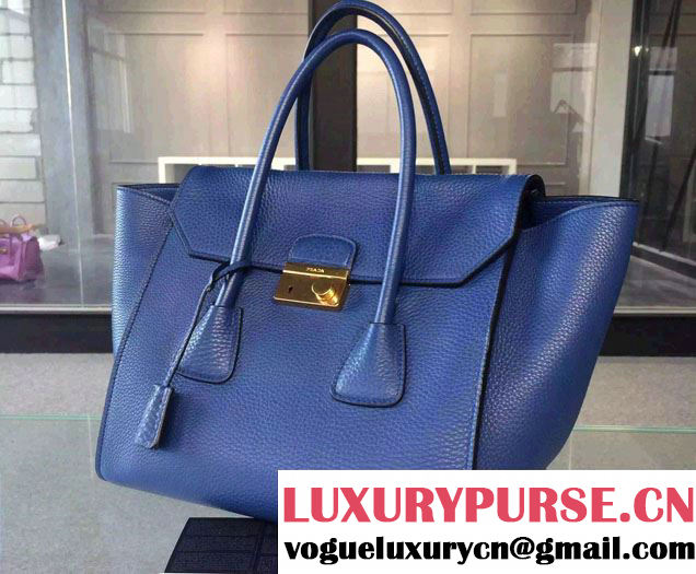 Prada Clemence Leather Tote Bag 2669 Blue 2015