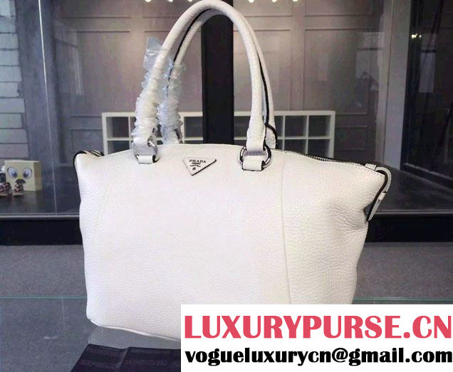 Prada Clemence Leather Tote Bag BR5128 White 2015