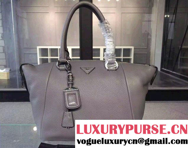 Prada Clemence Leather Tote Bag BR5128 Gray 2015