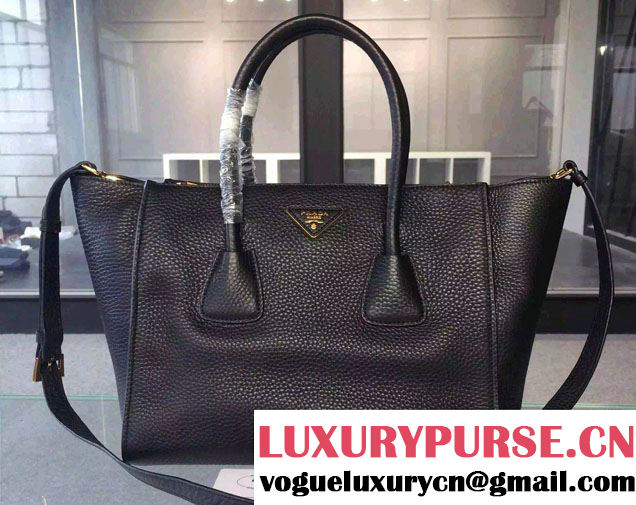 Prada Clemence Leather Tote Bag 2619 Black 2015