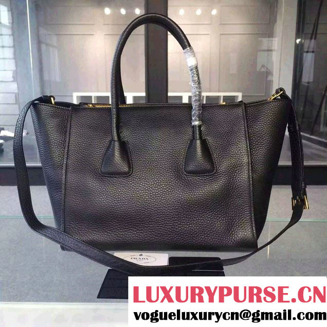 Prada Clemence Leather Tote Bag 2619 Black 2015