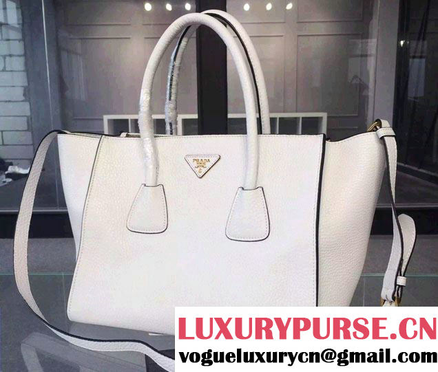 Prada Clemence Leather Tote Bag 2619 White 2015