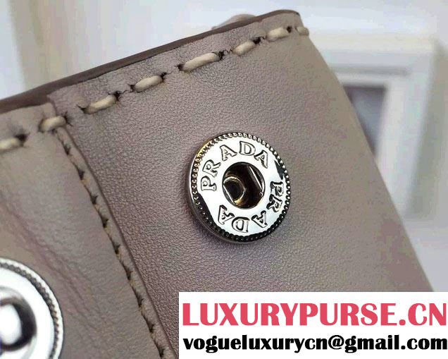 Prada Hemp fabric Tote Bag with Leather Corner Trim and Top-Stitching B1801K Gray/Beige 2015
