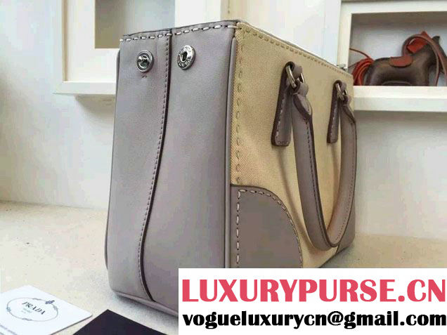 Prada Hemp fabric Tote Bag with Leather Corner Trim and Top-Stitching B1801K Gray/Beige 2015
