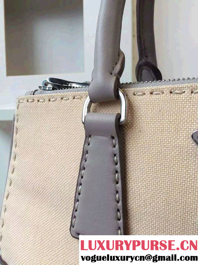 Prada Hemp fabric Tote Bag with Leather Corner Trim and Top-Stitching B1801K Gray/Beige 2015