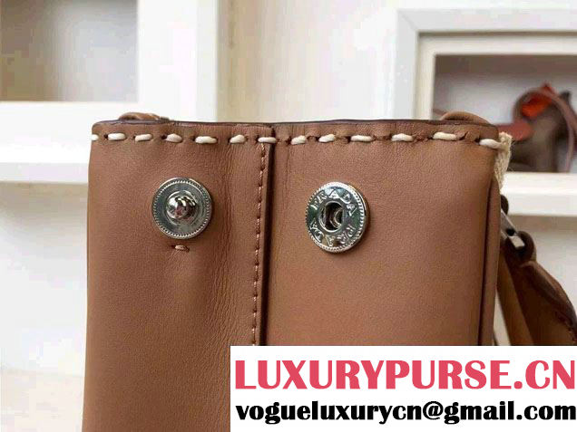 Prada Hemp fabric Tote Bag with Leather Corner Trim and Top-Stitching B1801K Caramel/Beige 2015