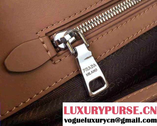 Prada Hemp fabric Tote Bag with Leather Corner Trim and Top-Stitching B1801K Caramel/Beige 2015
