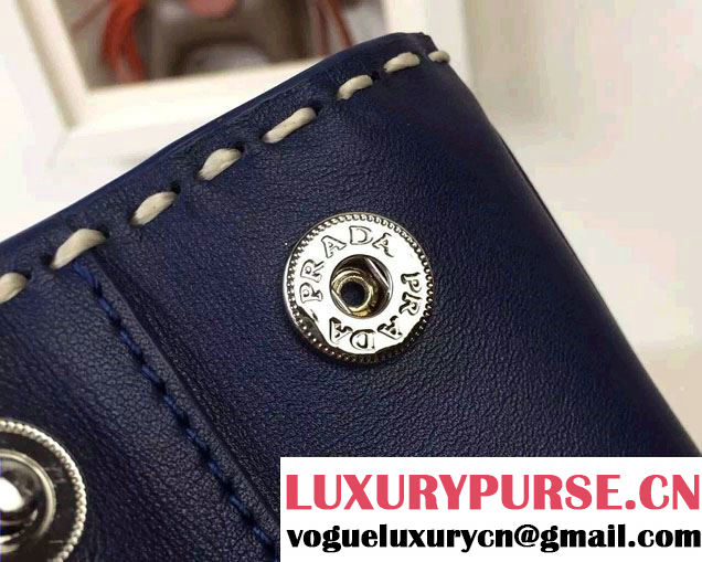 Prada Hemp fabric Tote Bag with Leather Corner Trim and Top-Stitching B1801K Blue/Beige 2015