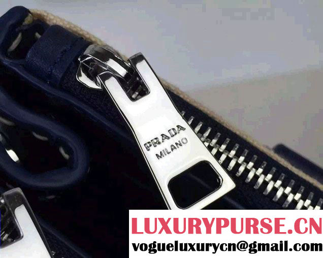 Prada Hemp fabric Tote Bag with Leather Corner Trim and Top-Stitching B1801K Blue/Beige 2015