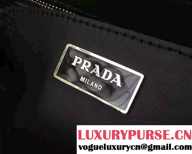 Prada Hemp fabric Tote Bag with Leather Corner Trim and Top-Stitching B1801K Black/Beige 2015
