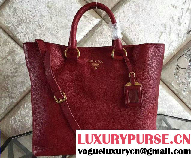 Prada BN1713 Vitello Daino Leather Tote Bag Red 2015