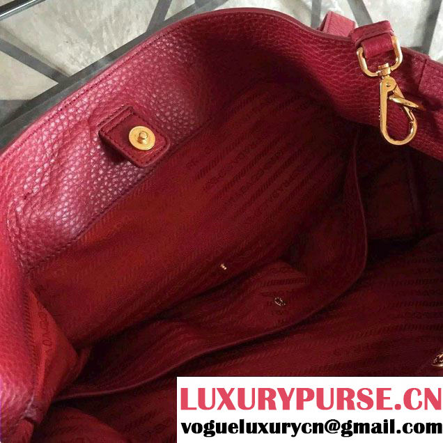 Prada BN1713 Vitello Daino Leather Tote Bag Red 2015