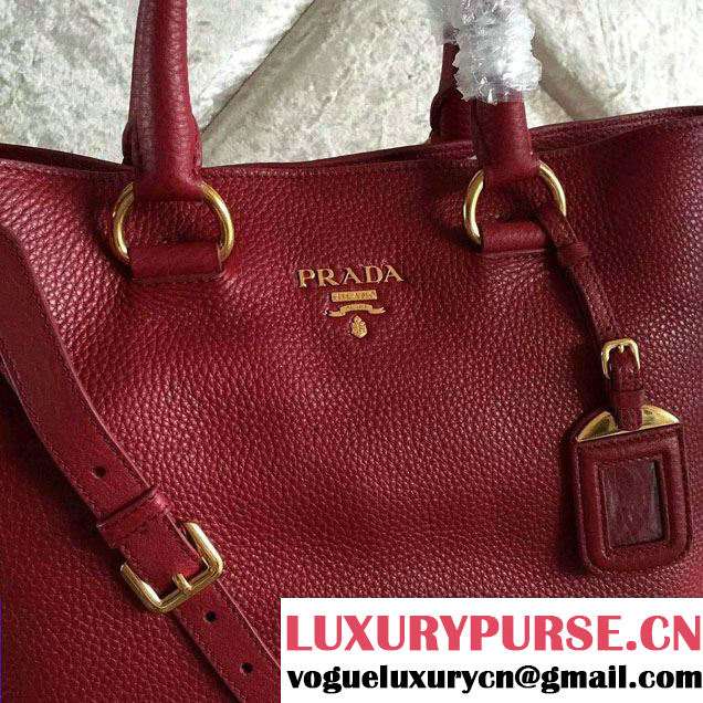 Prada BN1713 Vitello Daino Leather Tote Bag Red 2015