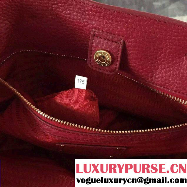 Prada BN1713 Vitello Daino Leather Tote Bag Red 2015