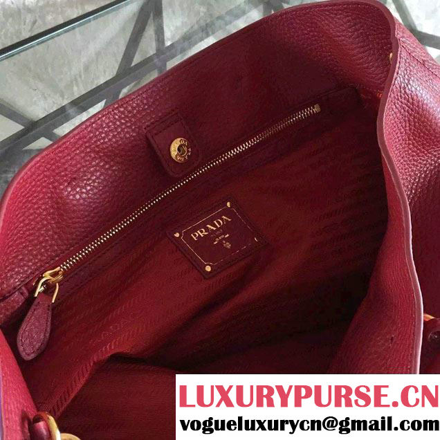 Prada BN1713 Vitello Daino Leather Tote Bag Red 2015