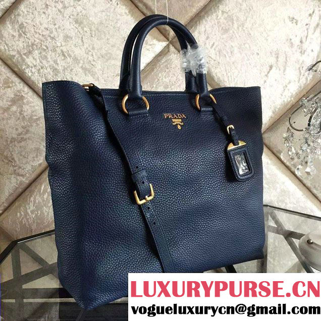 Prada BN1713 Vitello Daino Leather Tote Bag Royal Blue 2015