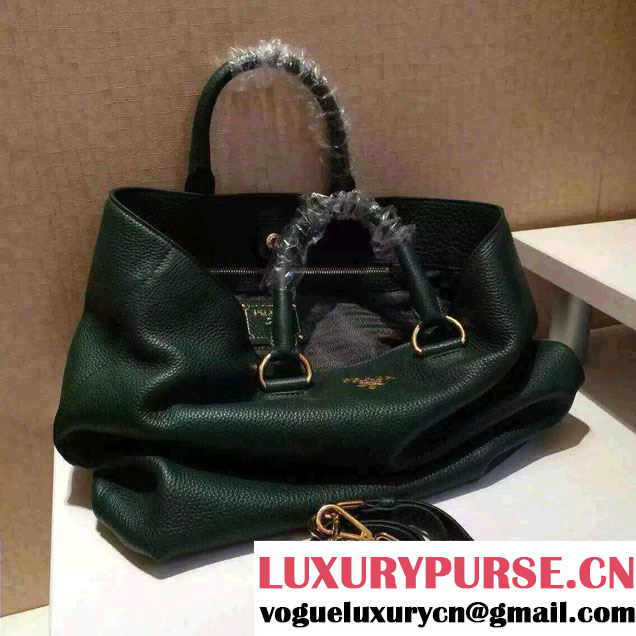 Prada BN1713 Vitello Daino Leather Tote Bag Green 2015