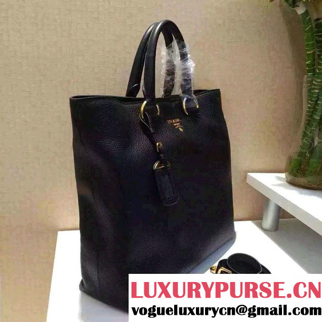 Prada BN1713 Vitello Daino Leather Tote Bag Black 2015